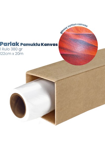 Plotter Sarf Cotton Kanvas Parlak  Pamuk Tuval 380GR Ecosolvent Latex Uv Uyumlu 122CMX 20 mt (1 Rulo)