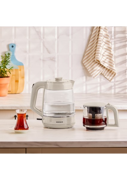 2 In 1 Aile Boyu Xl Kapasite Cam Çay Makinesi ve Su Isıtıcı Starlight - Şık Tasarım