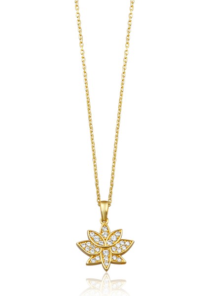 14 Ayar Altın Taşlı Lotus Çiçeği Kolye