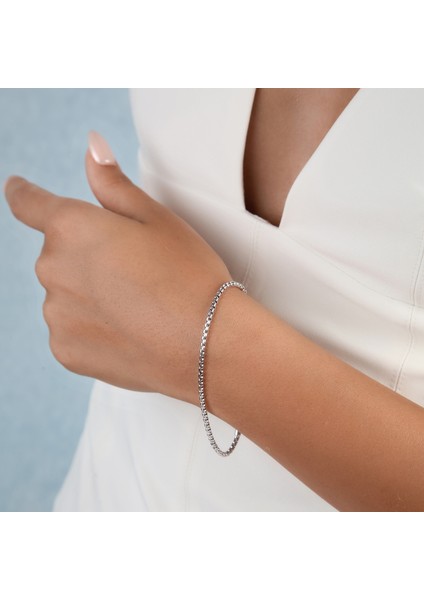 14 Ayar Altın Unisex Beyaz Kare Küp Zincir Bileklik 2.5 mm modelleri