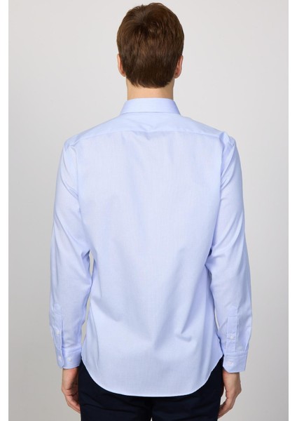 Erkek Slim Fit Dar Kesim Uzun Kollu %100 Pamuk Non-Iron Ütü Gerektirmez Mavi Gömlek indirimleri