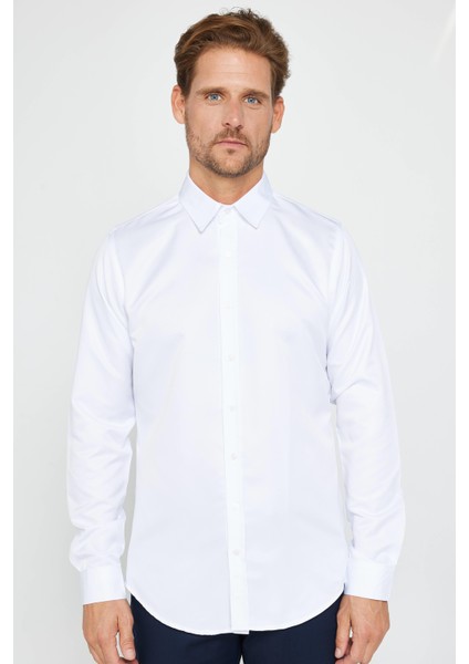Erkek Slim Fit Dar Kesim Uzun Kollu %100 Pamuk Non-Iron Ütü Gerektirmez Beyaz Gömlek fiyatları