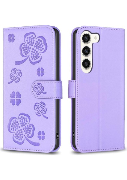 Samsung Galaxy S23 5g Yonca Çiçek Pu Deri Kart Yuvaları Için Flip Case (Yurt Dışından)