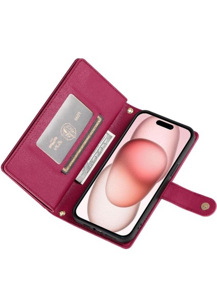 IPhone 15 Bilek Kayışı Kickstand Çok Fonksiyonlu Kart Yuvaları Için Flip Case (Yurt Dışından) fırsatları