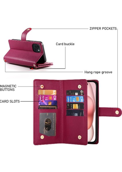IPhone 15 Bilek Kayışı Kickstand Çok Fonksiyonlu Kart Yuvaları Için Flip Case (Yurt Dışından) indirimleri