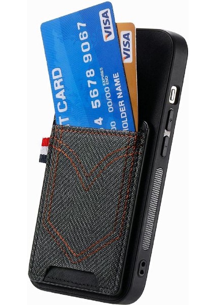 IPhone 15 Için Kılıf Pro Max Kot Cep Tasarım Crad Yuvası Manyetik Araba (Yurt Dışından)