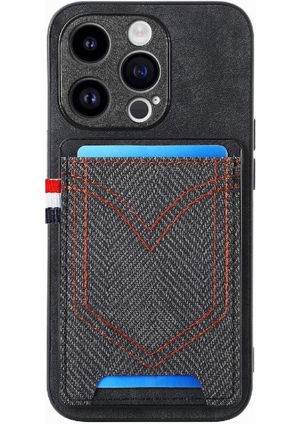 IPhone 15 Için Kılıf Pro Max Kot Cep Tasarım Crad Yuvası Manyetik Araba (Yurt Dışından)