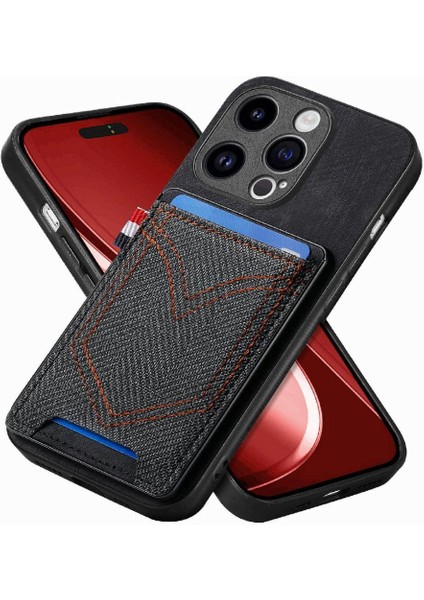 IPhone 15 Için Kılıf Pro Max Kot Cep Tasarım Crad Yuvası Manyetik Araba (Yurt Dışından)