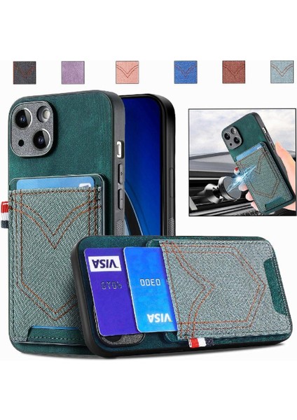 IPhone 15 Için Kılıf Artı Crad Yuvası Kot Cep Tasarım Manyetik Araç Montaj (Yurt Dışından)