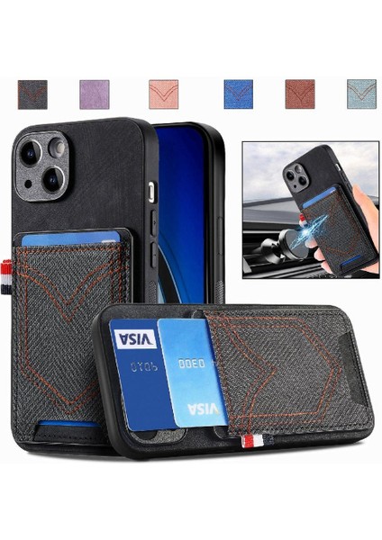 IPhone 15 Için Kılıf Artı Crad Yuvası Kot Cep Tasarım Manyetik Araç Montaj (Yurt Dışından)