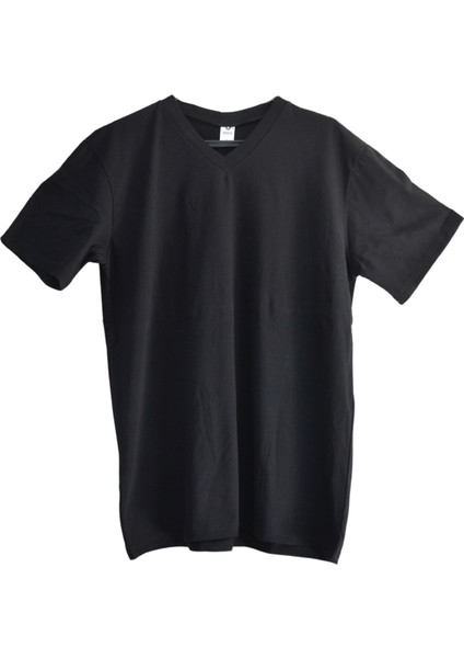 Renkli V Yaka Ihraç Fazlası Pamuklu Penye Kısa Kol Erkek Işçi Tişört