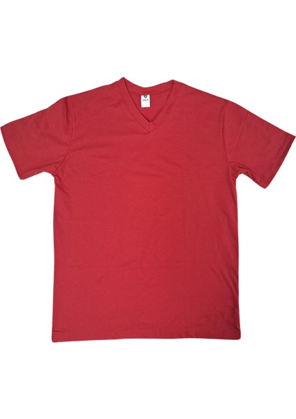Renkli V Yaka Ihraç Fazlası Pamuklu Penye Kısa Kol Erkek Işçi Tişört modelleri