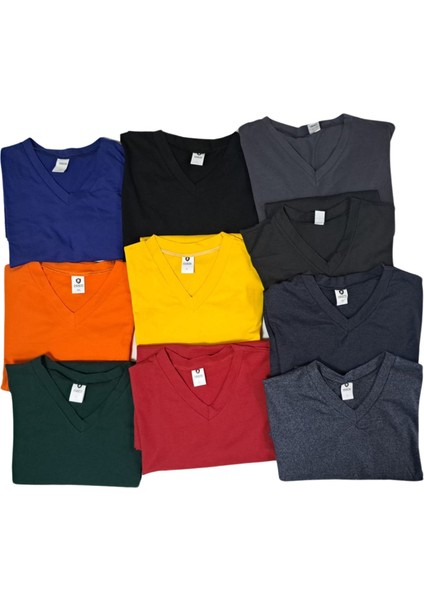 Renkli V Yaka Ihraç Fazlası Pamuklu Penye Kısa Kol Erkek Işçi Tişört fırsatları