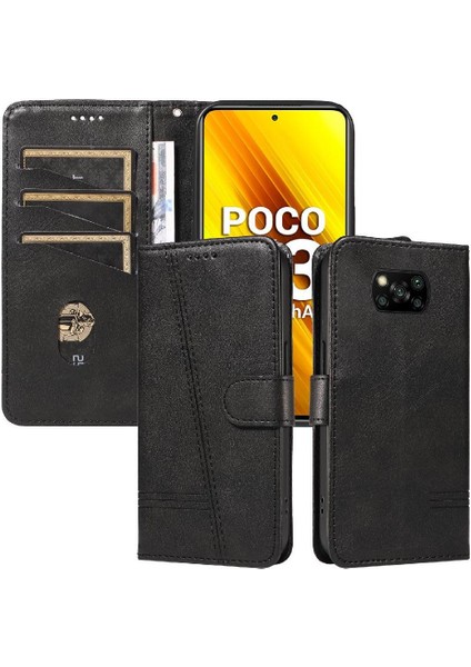 Xiaomi Poco X3 Nfc Için Kredi Kartı Yuvası ile Ayrılabilir Siyah Pu (Yurt Dışından)