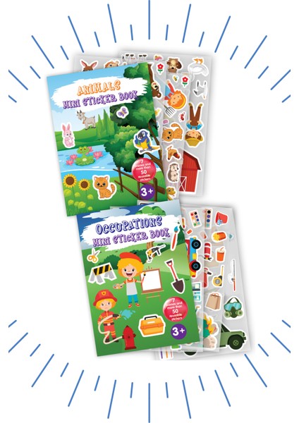 Animals Mini Sticker Book - Occupations Mini Sticker Book 2'li Set