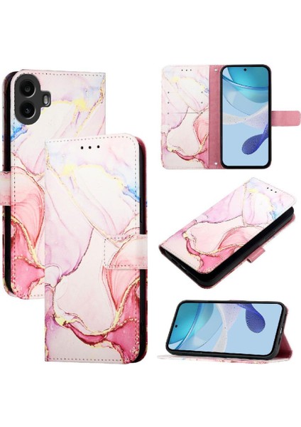 Nothing Kılıf Cmf Telefon 1 Pu Deri Kickstand Cüzdan Mermer Desen (Yurt Dışından)