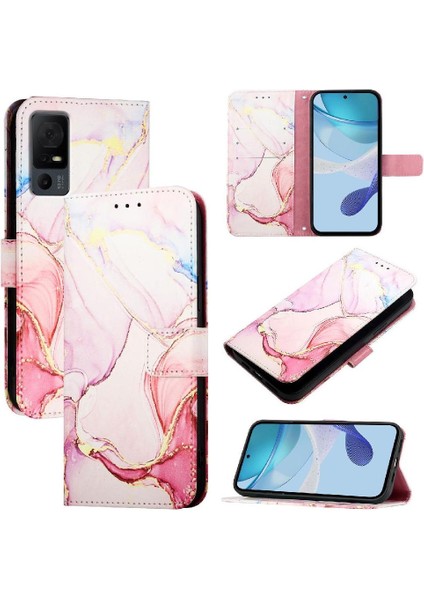 Tcl 40T Kickstand Mermer Desen Cüzdan Pu Deri Için Kılıf (Yurt Dışından)
