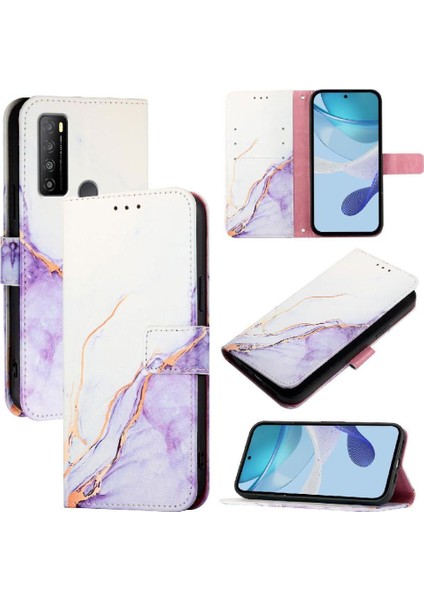 Tcl 30 Xl Kickstand Mermer Desen Cüzdan Pu Deri Için Kılıf (Yurt Dışından)