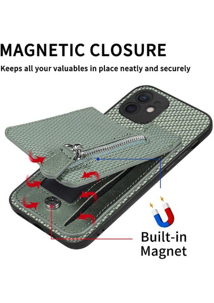 IPhone 12 Için Kılıf Cüzdan Crad Yuvası Manyetik Araç Montaj Fermuar Standı (Yurt Dışından) fırsatları