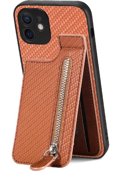 IPhone 12 Için Kılıf Cüzdan Crad Yuvası Manyetik Araç Montaj Fermuar Standı (Yurt Dışından)