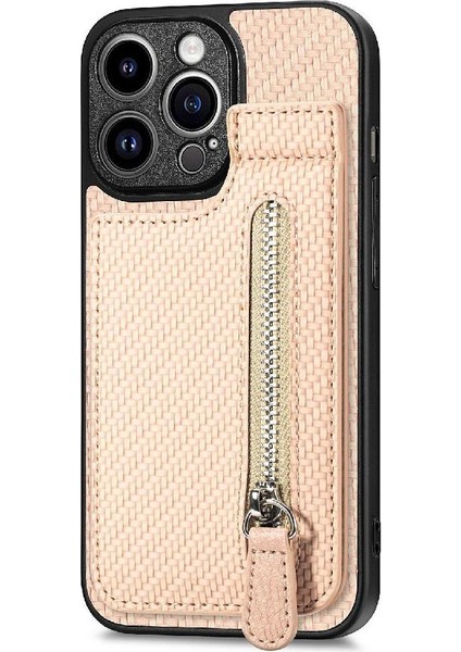 IPhone 13 Için Kılıf Pro Max Fermuar Manyetik Araç Montaj Standı Cüzdan Crad Yuvası (Yurt Dışından)
