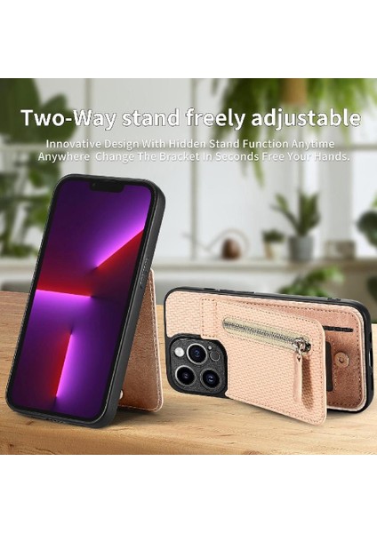 IPhone 13 Için Kılıf Pro Max Fermuar Manyetik Araç Montaj Standı Cüzdan Crad Yuvası (Yurt Dışından)