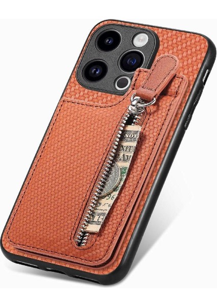 IPhone 15 Için Kılıf Pro Fermuar Cüzdan Manyetik Araç Montaj Crad Yuvası Standı (Yurt Dışından)