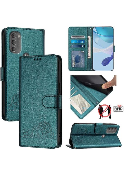 Manyi Mall Motorola Moto G71 Kedi Rfıd Kart Yuvası Tutucu Için Kılıf Kickstand Cüzdan Flip (Yurt Dışından)