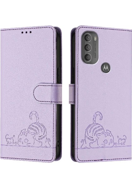 Manyi Mall Motorola Moto G71 Kedi Rfıd Kart Yuvası Tutucu Için Kılıf Kickstand Cüzdan Flip (Yurt Dışından)