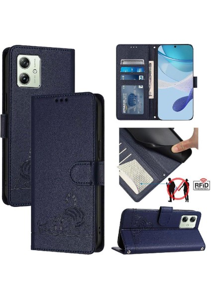 Motorola Moto G54 5G/G14 4g Kedi Rfıd Kart Yuvası Tutucu Kickstand (Yurt Dışından)