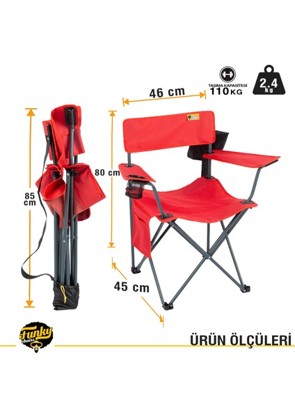 Camper Katlanabilir Kamp Piknik Sandalyesi - Kırmızı indirimleri