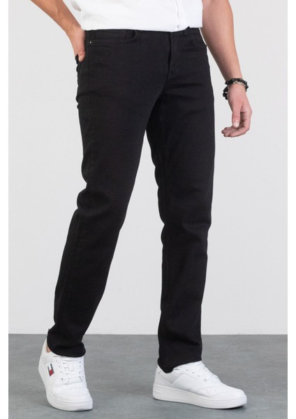 Erkek Siyah Boru Paça Normal Bel Denim Jean Kot Pantolon