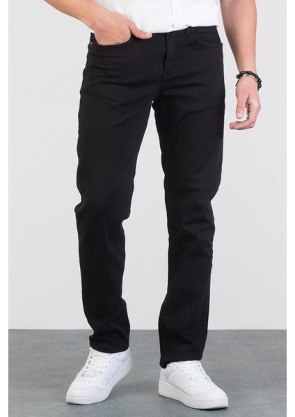 Erkek Siyah Boru Paça Normal Bel Denim Jean Kot Pantolon fırsatları