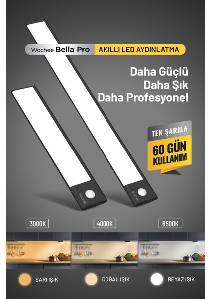 Bella Pro Hareket ve Işık Sensörlü, Fotoselli Kablosuz Akıllı Armatür LED Lamba, 3 Renk Bir Arada