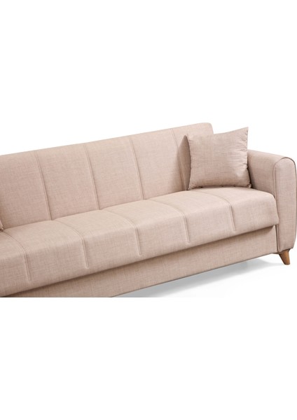 Perla Sofa Santoz Yataklı Sandıklı Üçlü Kanepe Krem