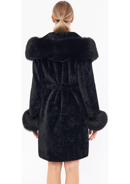 DKA0115 Siyah Alcantara Hakiki Kürk Kadın Kaban fırsatları