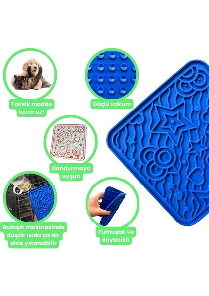 O'yalama Matı Köpek ve Kediler Için Yalama Matı Mavi Renkli Vakumlu Yapışkanlı Lickmat