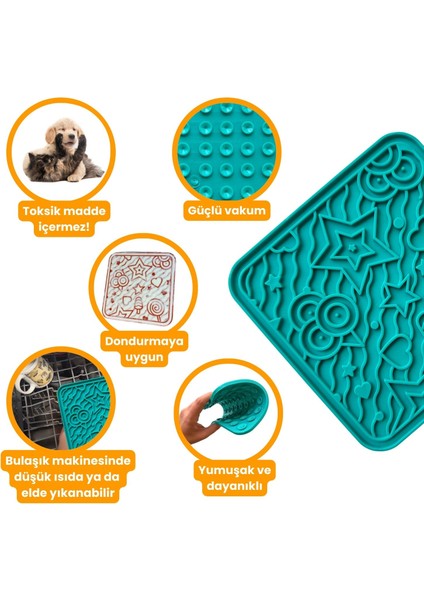 O'yalama Matı Köpek ve Kediler Için Yalama Matı Turkuaz Renkli Vakumlu Yapışkanlı Lickmat
