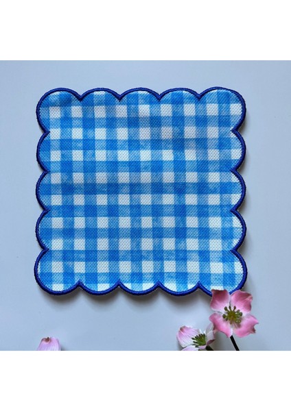 Mavi Pötikare Desenli Dijital Baskılı, Kenarı Sax Nakışlı Dekoratif Kokteyl Peçeteleri