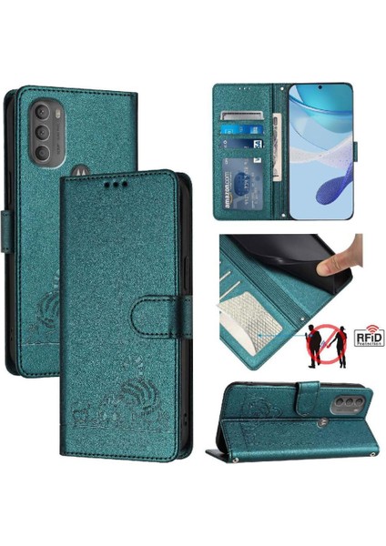 YH Market Motorola Moto G71 Kedi Rfıd Kart Yuvası Tutucu Için Kılıf Kickstand Cüzdan Flip (Yurt Dışından)