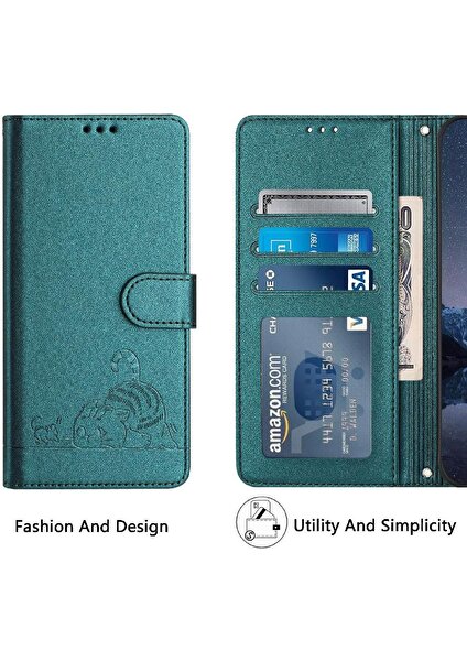 YH Market Motorola Moto G71 Kedi Rfıd Kart Yuvası Tutucu Için Kılıf Kickstand Cüzdan Flip (Yurt Dışından)