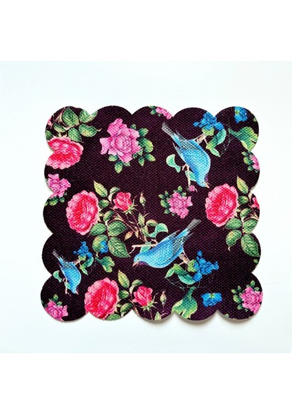 Çiçek Kuş Desenli Kumaş Kokteyl Peçetesi Yıkanabilir Lazer Kesimli