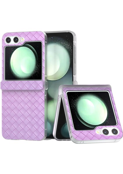 Samsung Galaxy Z Flip5 5g Için 3'ü 1 Arada Dokuma Dokulu Pu Kılıf (Yurt Dışından)