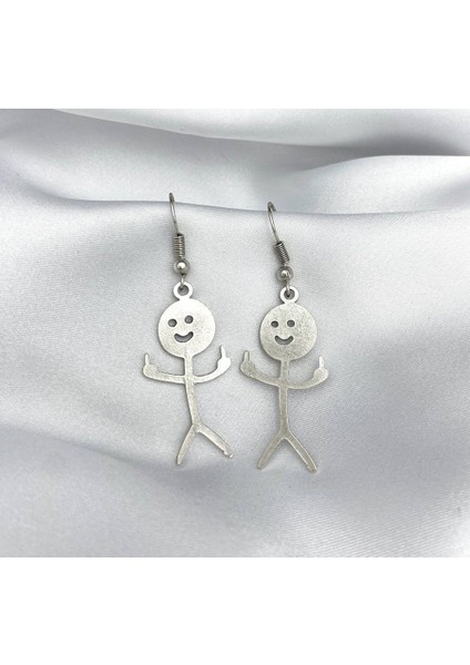 Esprili Fuxk Size Orta Parmak Çöp Adam Küpe