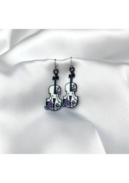 Keman Çiçek Motifli Küpe