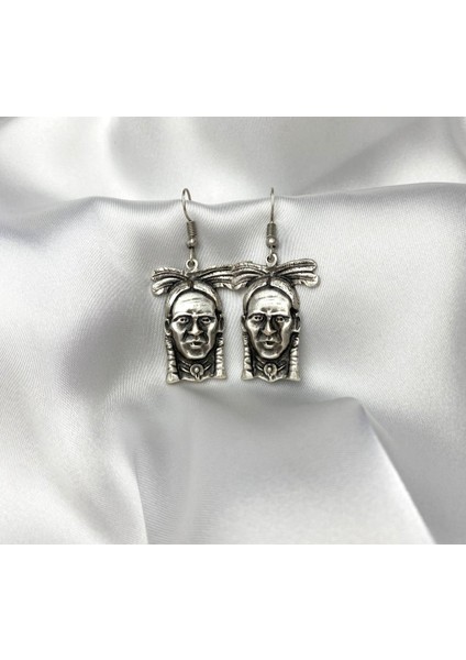 Yerli Amerikan Kızılderili Baş Figürlü Küpe