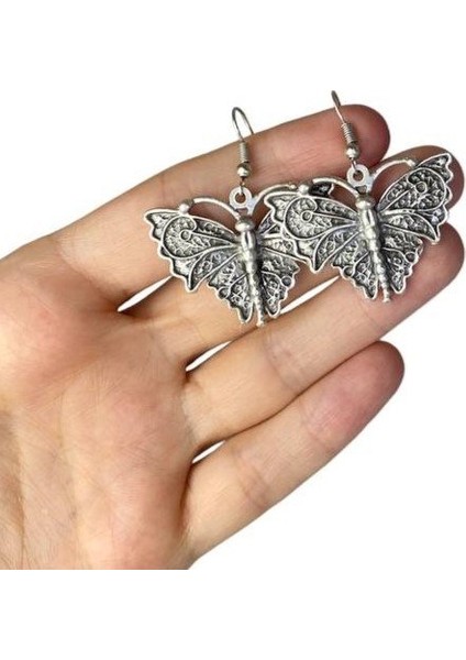 Antik Gümüş Tarz Işlemeli Kelebek Küpe fiyatları