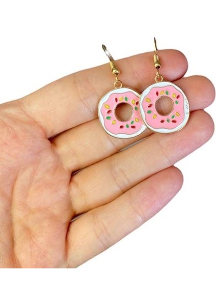 Pembe Donut Figür Tatlı Küpe