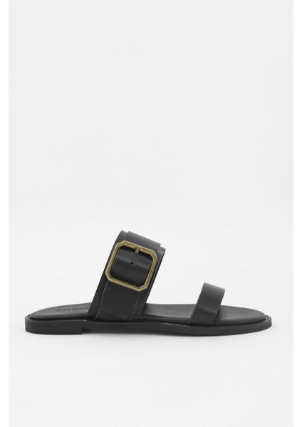 Santa Siyah Deri Kadın Terlik