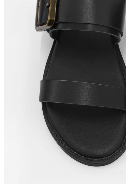 Santa Siyah Deri Kadın Terlik modelleri